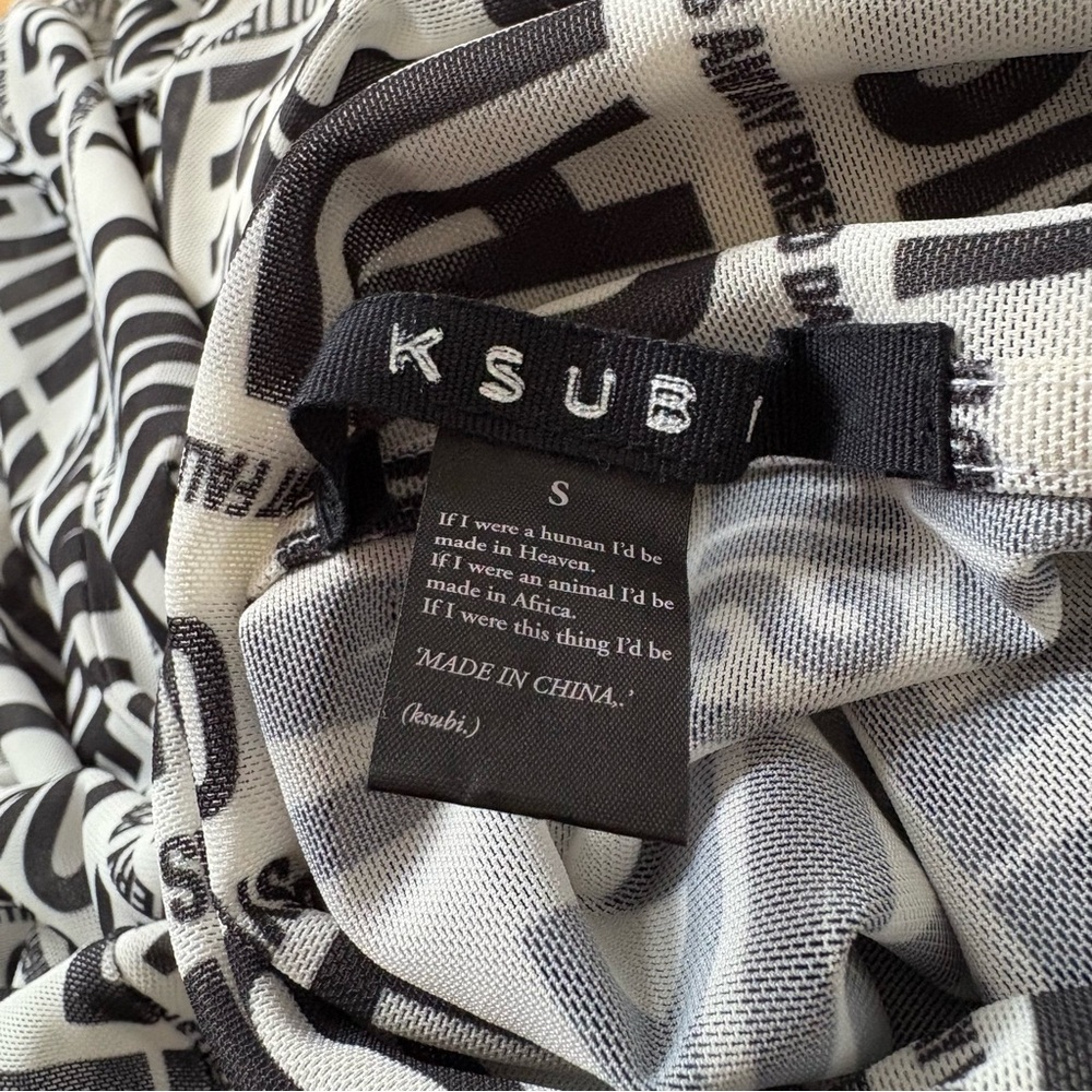 Ksubi The Opposite Mesh White Black Graphic Print Bodycon Midi Mock Neck Dress S - Picture 6 of 10
